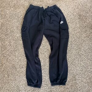 Nike Black Cargo Jogger Pants with White Swoosh Accent